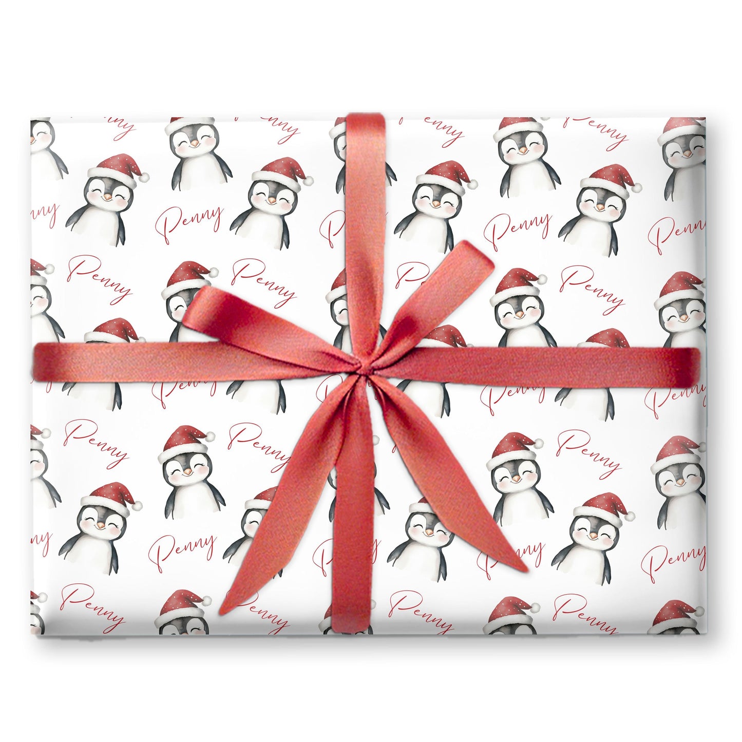 Christmas Penguin Gift Wrapping Paper,Personalised Girls or Boys Paper, Childrens Woodland Animal
