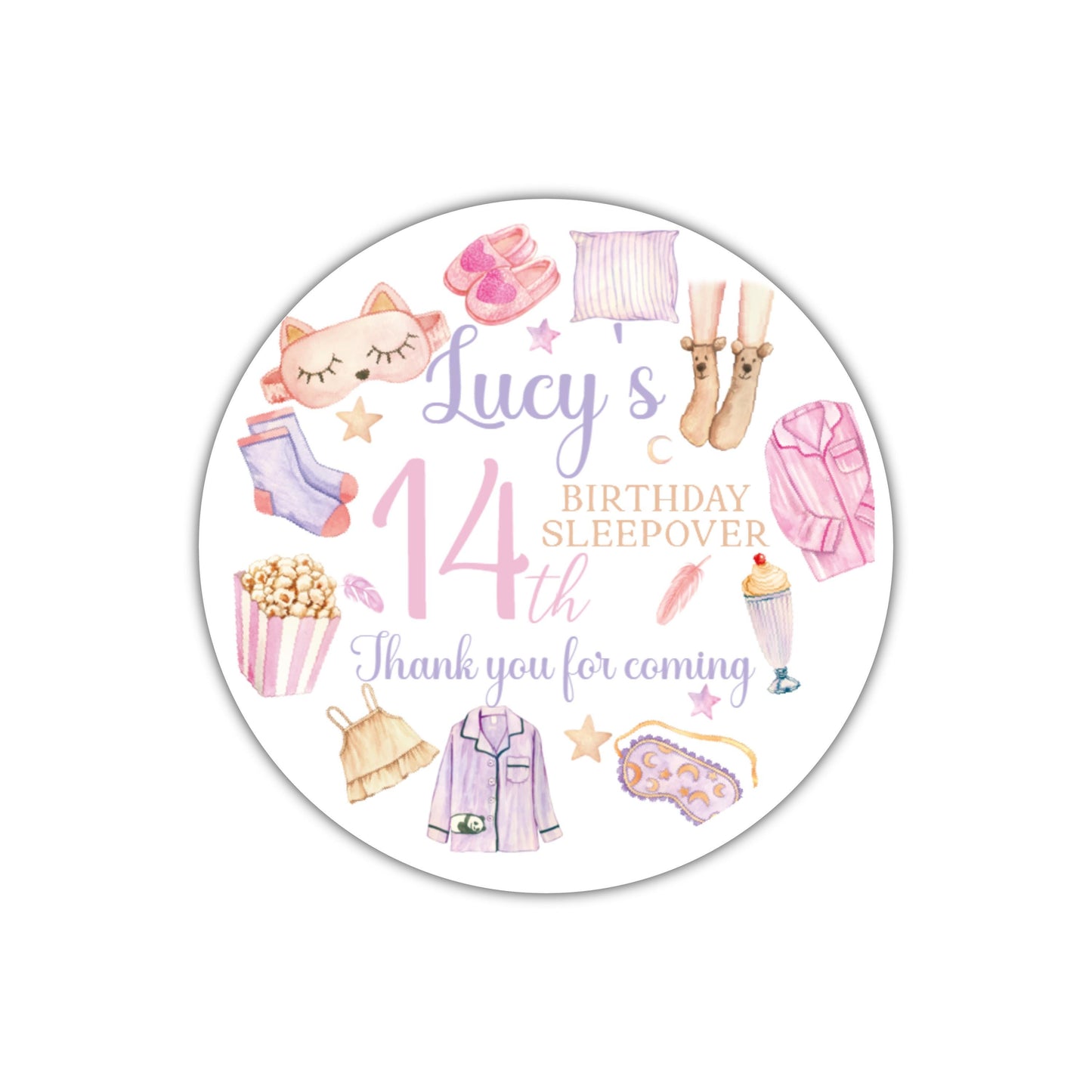 Sleepover Birthday Stickers for Children Pamper Party Party Bags Slumber Party Sweet Cones
