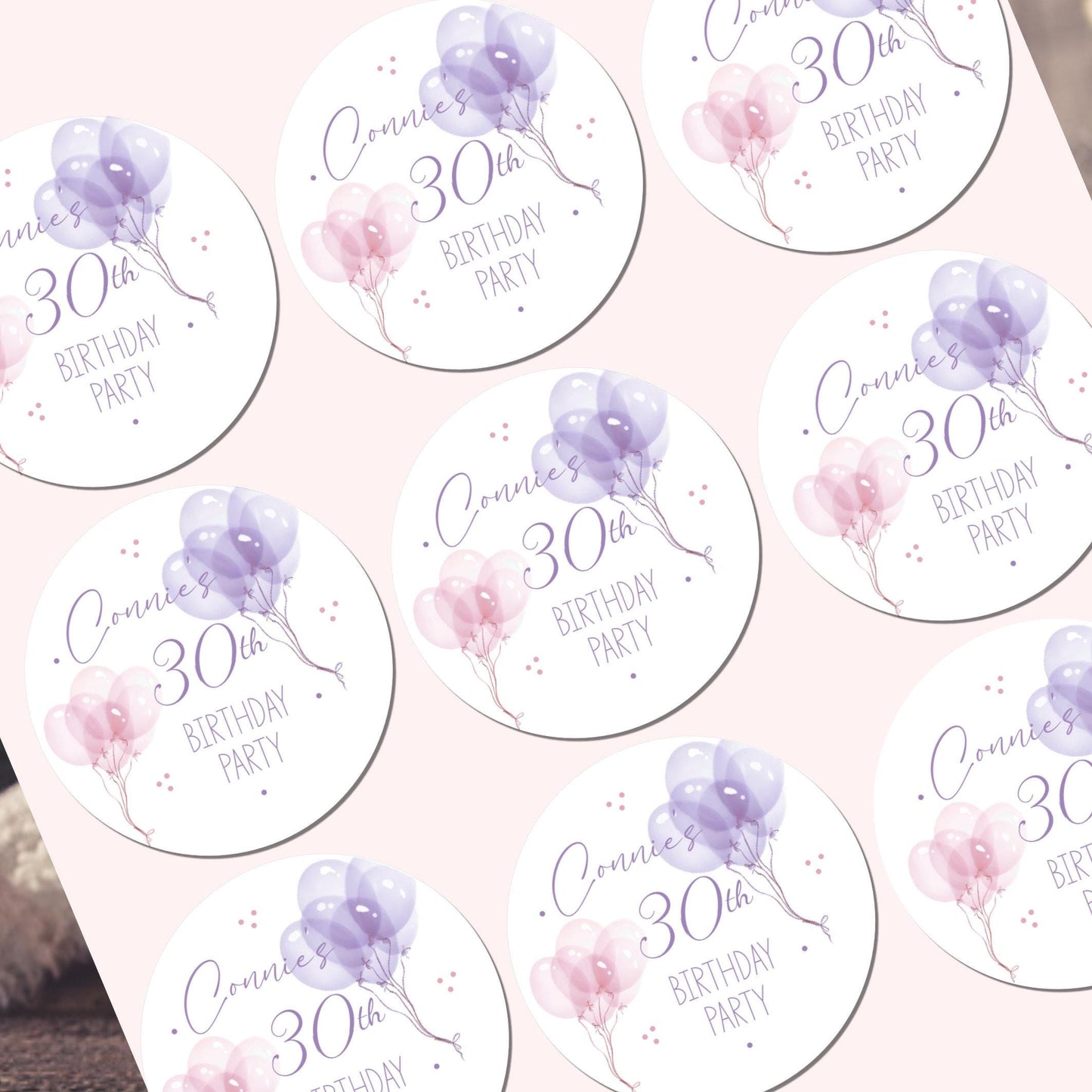 Personalised Birthday Stickers for Favours Party Bags Balloon Party Bags 16th 18th 21st Any Age