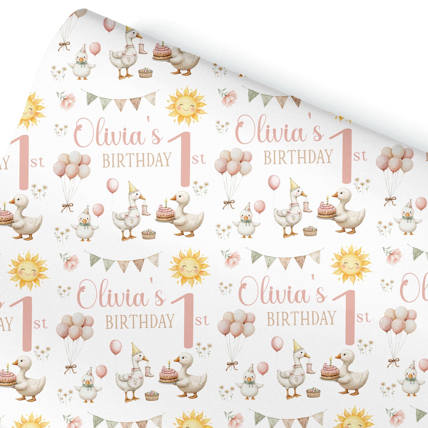 Personalised Children's Birthday Wrapping Paper – Pastel Party Ducks Design | Custom Name Gift Wrap | Cute Duck Birthday Theme