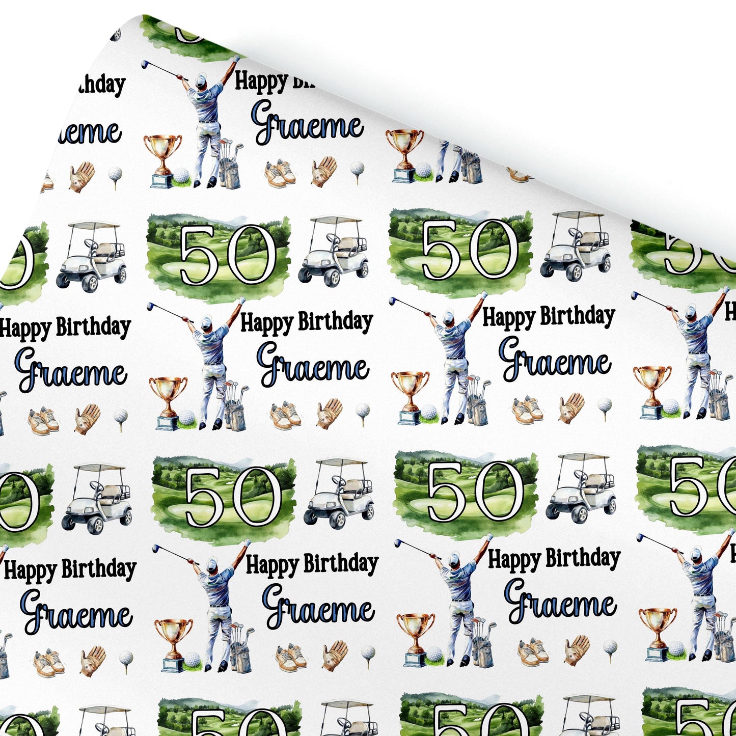 Personalised Golf Gift Wrapping Paper for Him – Custom Name & Golf Theme Design for Golf Lovers