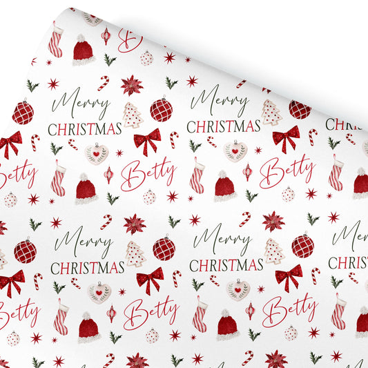 Personalised Wrapping Paper For Her, For Him, Christmas Elements Deisgn, Personalised Christmas Gift Wrap, Wife ,Gran. Mum