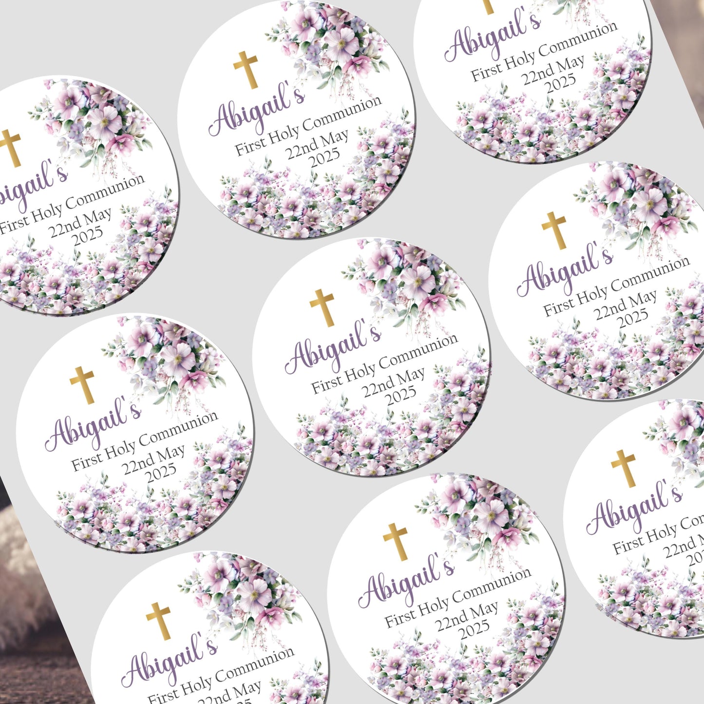 Personalised First Holy Communion Stickers, Party Bag Stickers, Sweet Cone Bags, Christening, Baptism