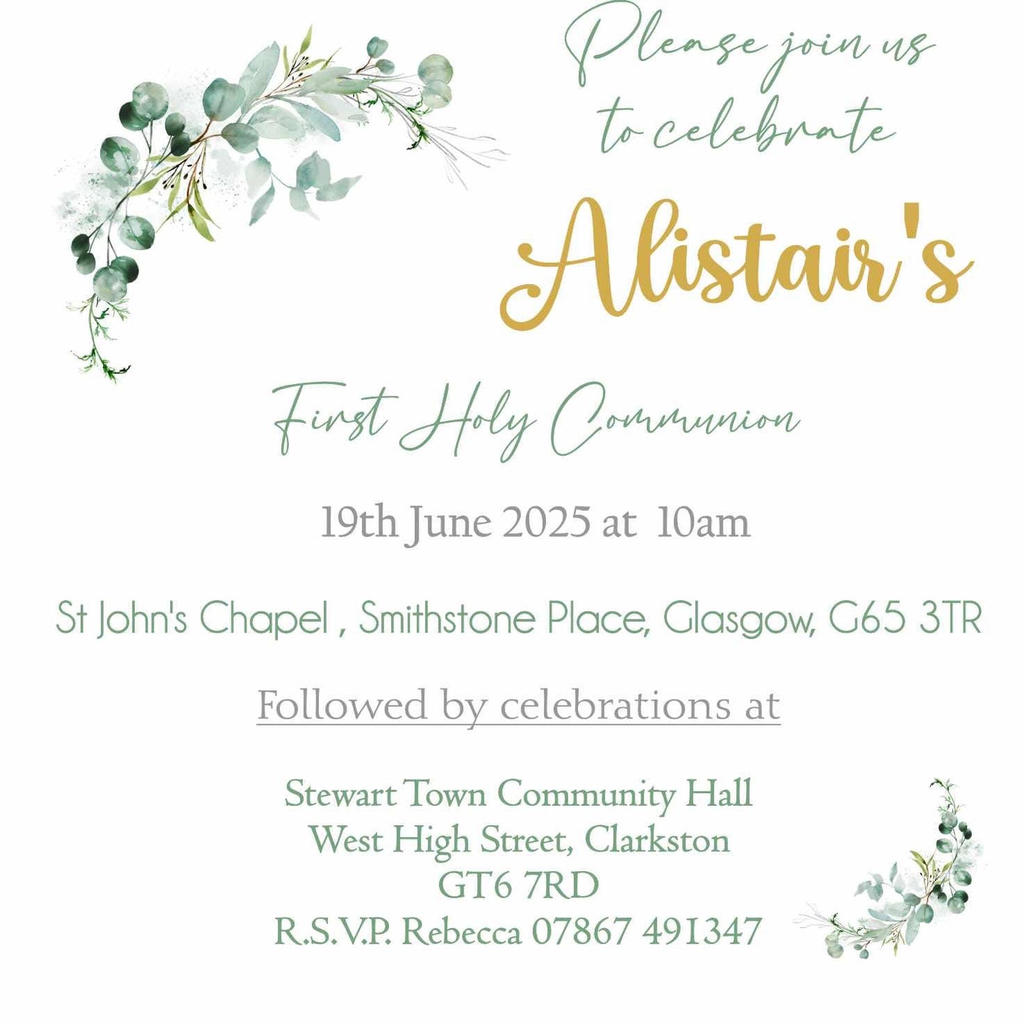 10 Printed Personalised First Holy Communion Invitations, Baptism or Confirmation Party