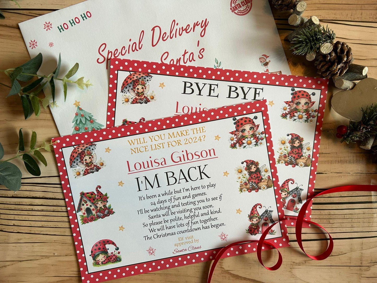 Personalised A4 Elf I'm Back letter Elf Goodbye nice list certificate christmas eve box filler Santas Good List Elf Mischief