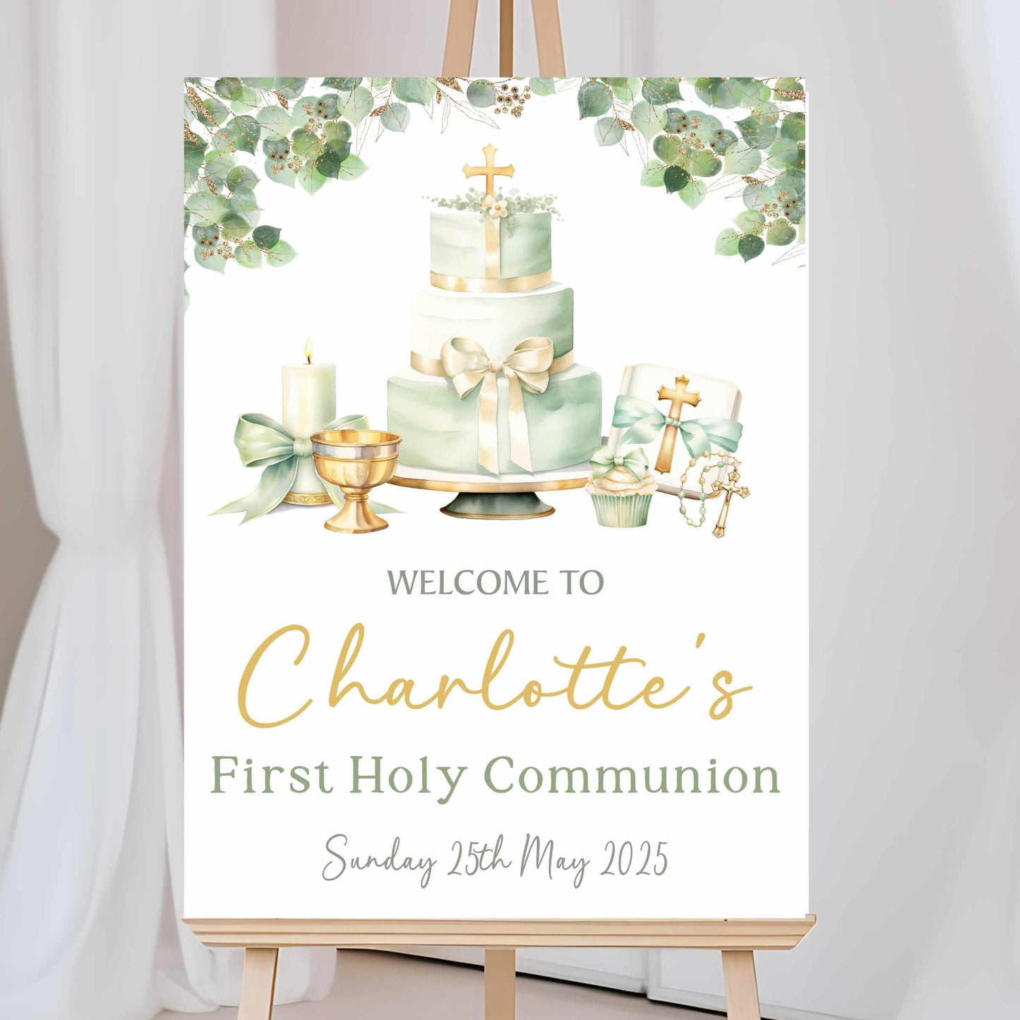 Printed Personalised First Holy Communion Welcome Sign, Custom Baptism & Christening Sign