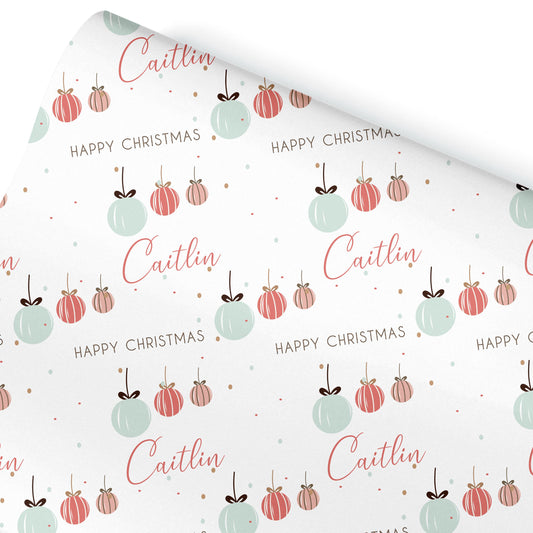 Personalised Pastel Christmas Wrapping Paper | Personalised Christmas Wrapping Paper | Personalised Gift Wrap| Christmas Baubles