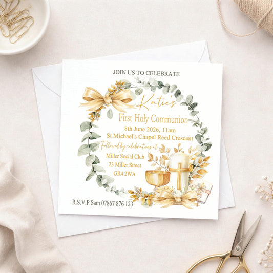 Printed Personalised First Holy Communion Invitations, Baptism or Confirmation Party