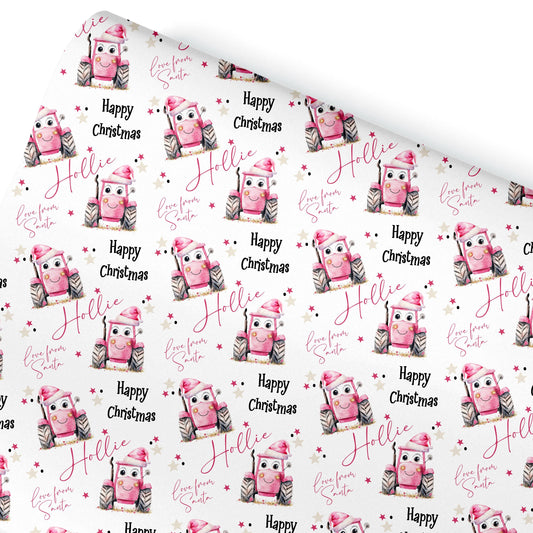 Personalised Christmas Gift Wrap – Children’s Wrapping Paper Fun Pink Smiley Face Tractor Design