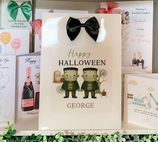Personalised Halloween Gift Bag Son Daughter Grandson Granddaughter Frankenstein gift bag treat bag sticker