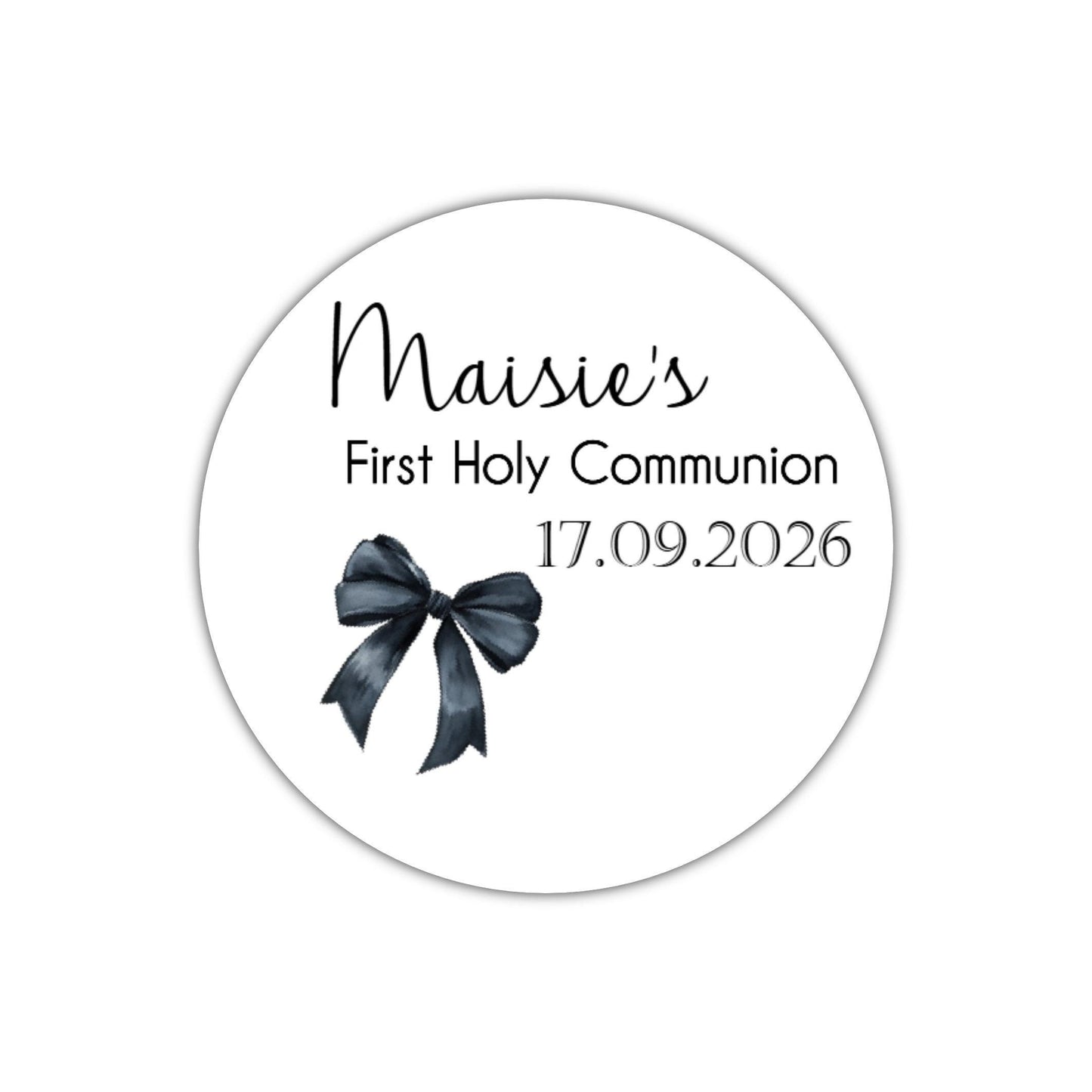 Personalised First Holy Communion Stickers, Black Bow Party Favours , Sweet Cone Bags Party Baptism Christening