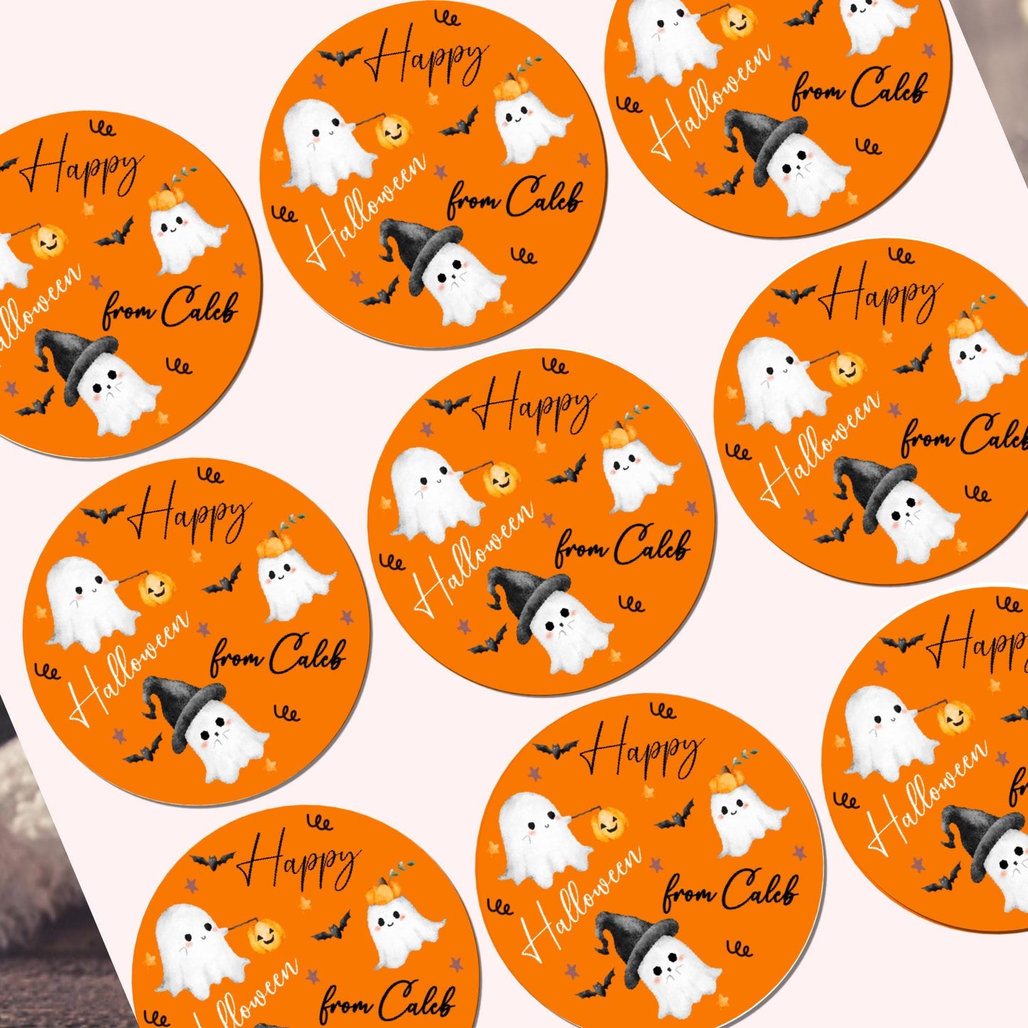 Personalised Halloween Stickers Labels for Sweet Cones Trick or Treat Pumpkin