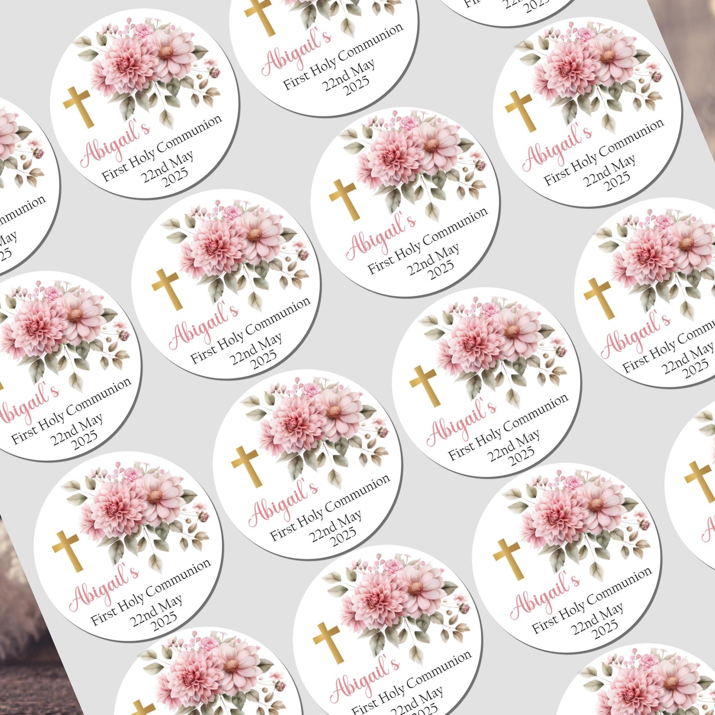 Personalised First Holy Communion Stickers, Party Bag Stickers, Sweet Cone Bags, Christening, Baptism