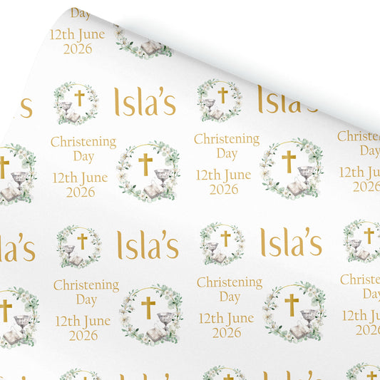 Personalised Christening Gift Wrapping Paper Roll | Custom Baptism Wrapping Paper Religious