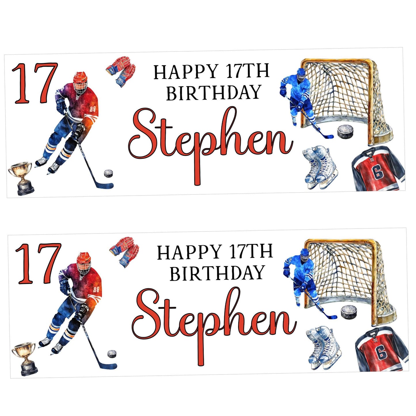 Personalised Happy Birthday Party Banner, Party Decor, Add Name Age, Ice Hockey
