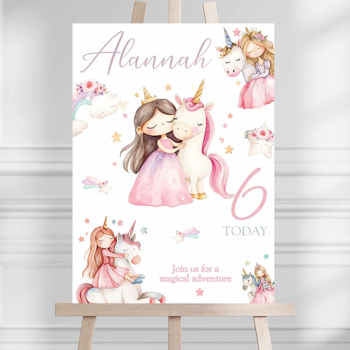 Printed Personalised Birthday Party Welcome Sign, Custom Princess Unicorn Poster