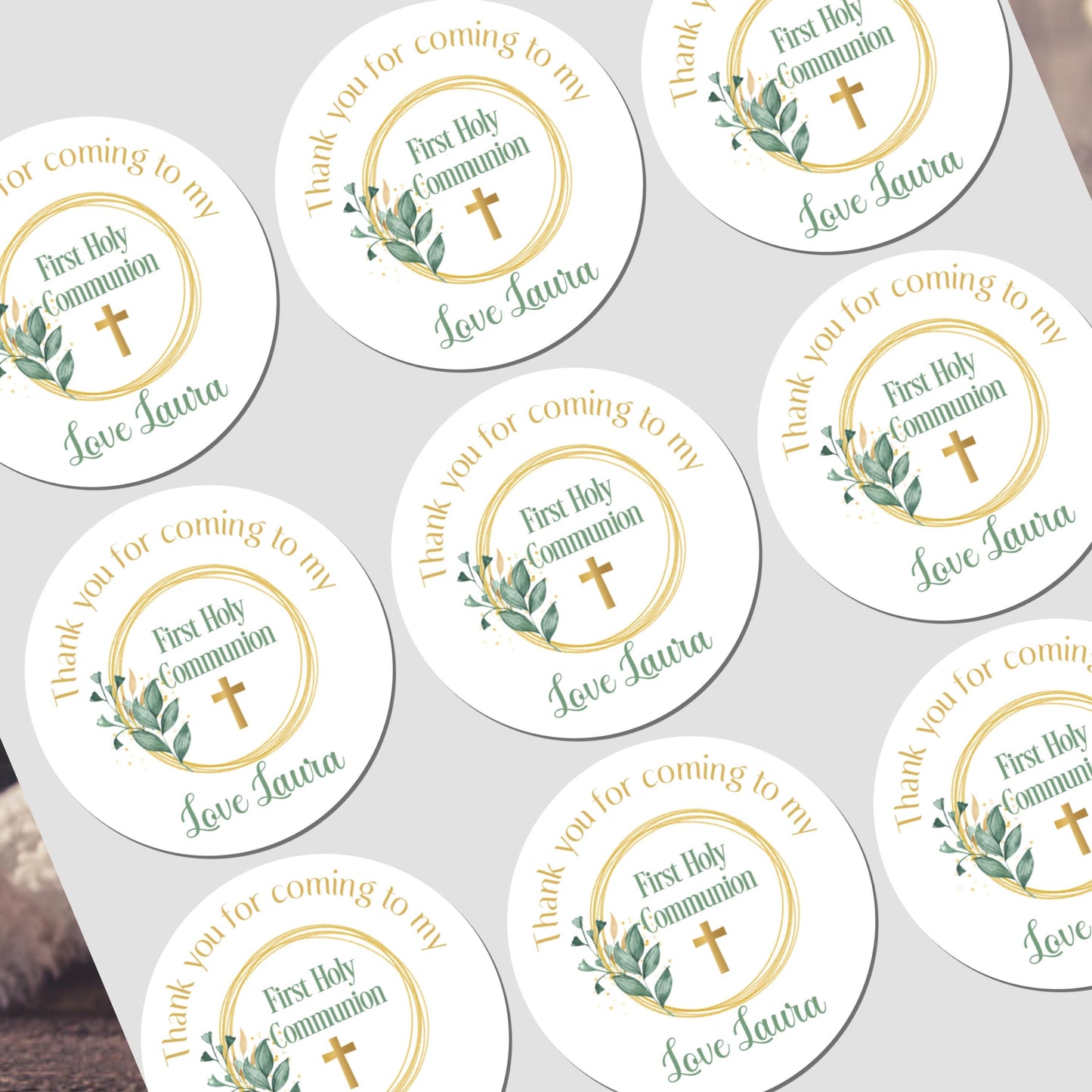 Personalised First Holy Communion Stickers, Party Bag Stickers, Sweet Cone Bags, Christening, Baptism