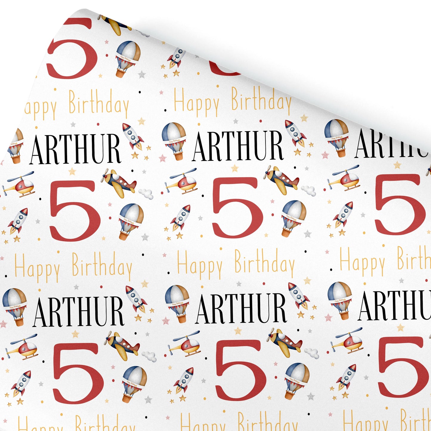 Personalised Gift Wrapping Paper,  Custom Name Rocket, Helicopter, Aeroplane
