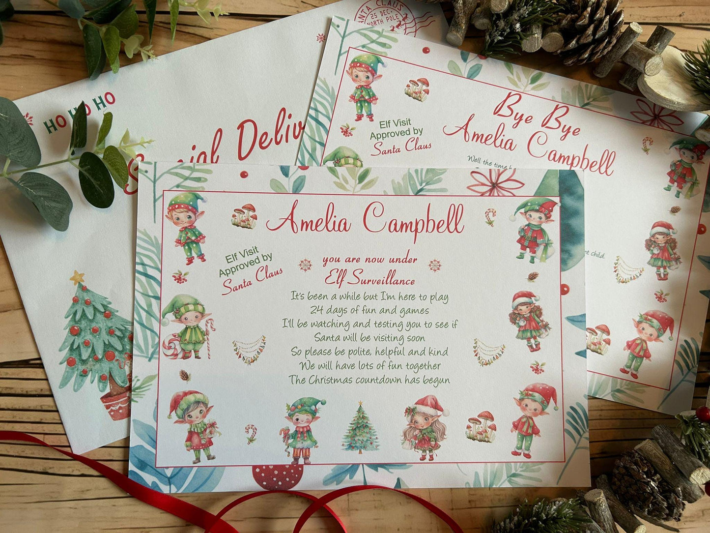 Personalised A4 Elf I'm Back letter Elf Goodbye nice list certificate christmas eve box filler Santas Good List Elf Mischief