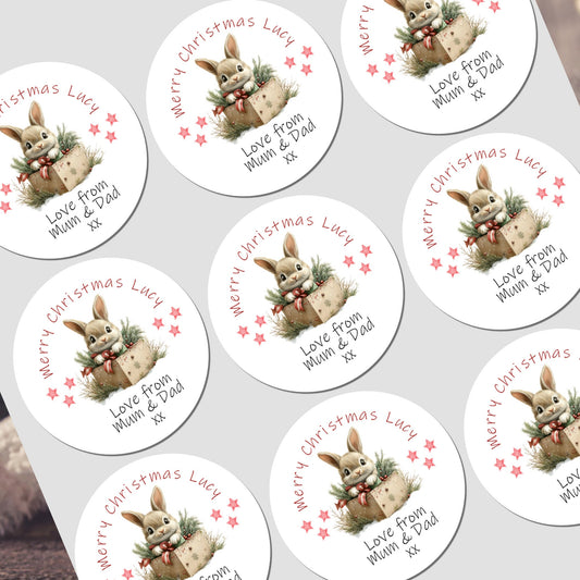 Personalised Christmas Stickers for Gift Present Wrapping Tags Rabbit