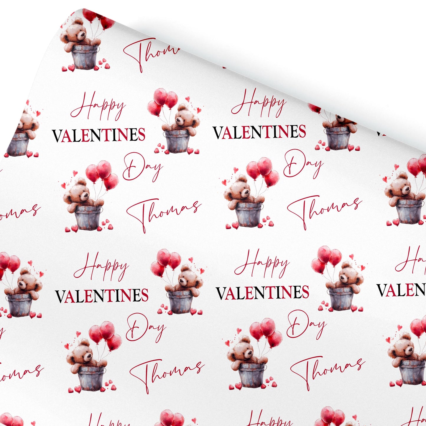 Personalised Valentines Wrapping Paper, Teddy bear design, Valentines Gifts, Gift Wrap, Valentines gift bag, gifts for her, Anniversary gift