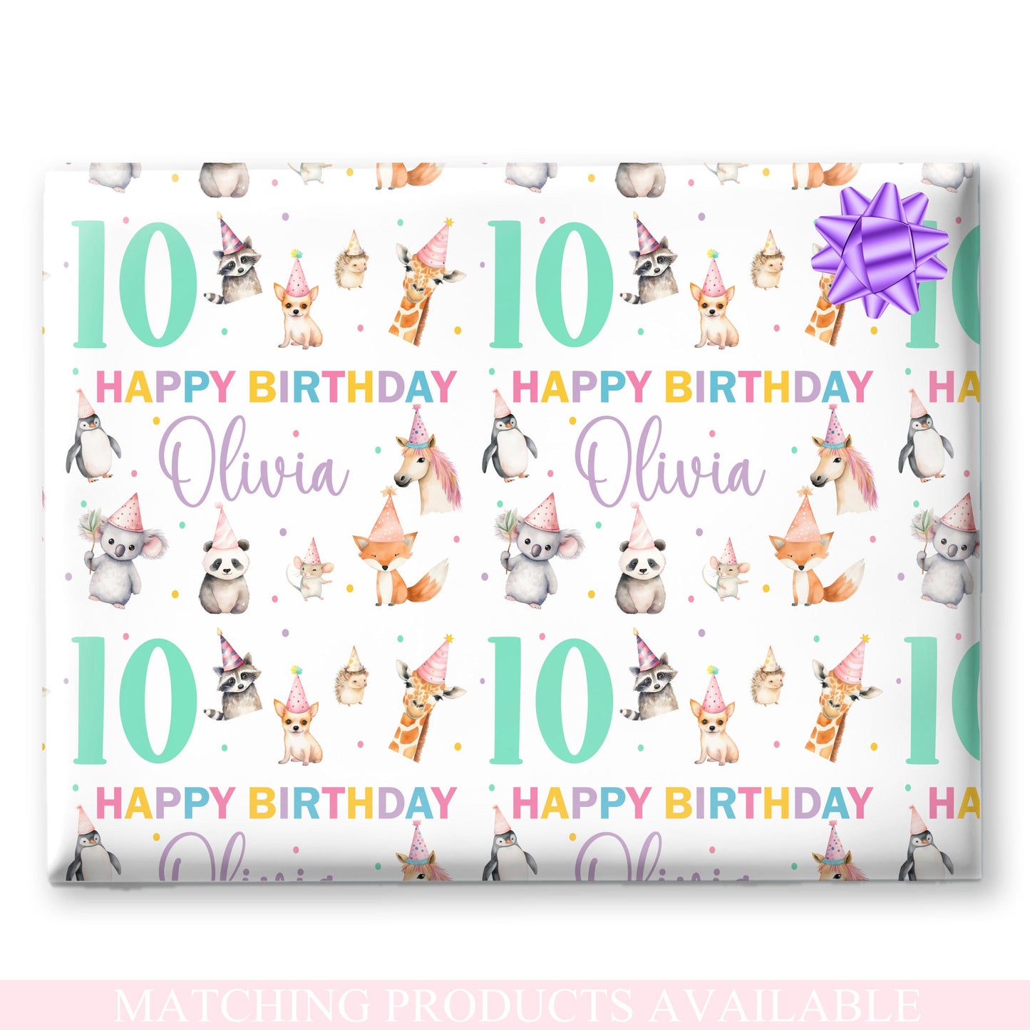 Personalised Gift Wrap | Personalised Birthday Wrapping Paper | Personalised Gift Wrap | Fun Gift Wrap | Cute Party Animals Kids Paper Roll