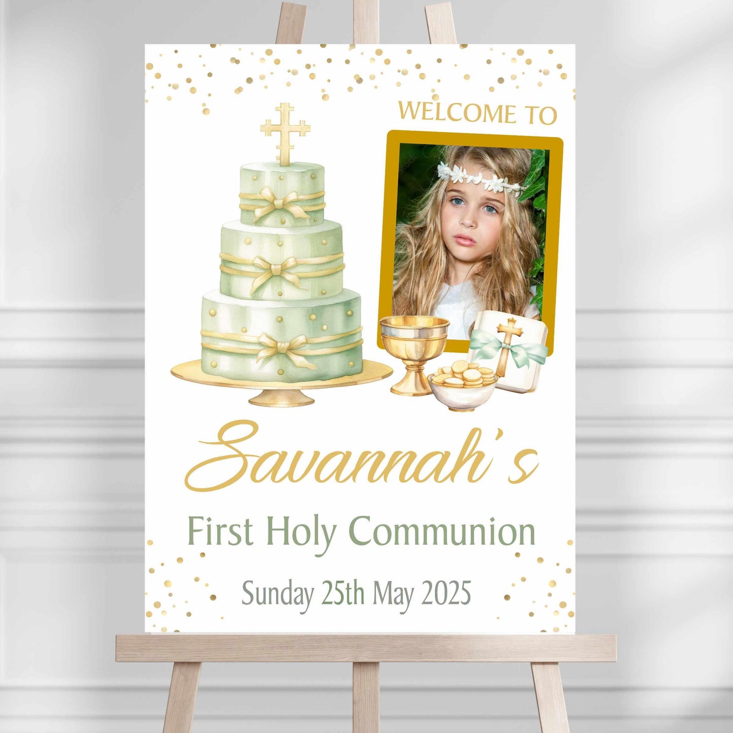 Printed Personalised First Holy Communion Welcome Sign, Custom Baptism & Christening Sign