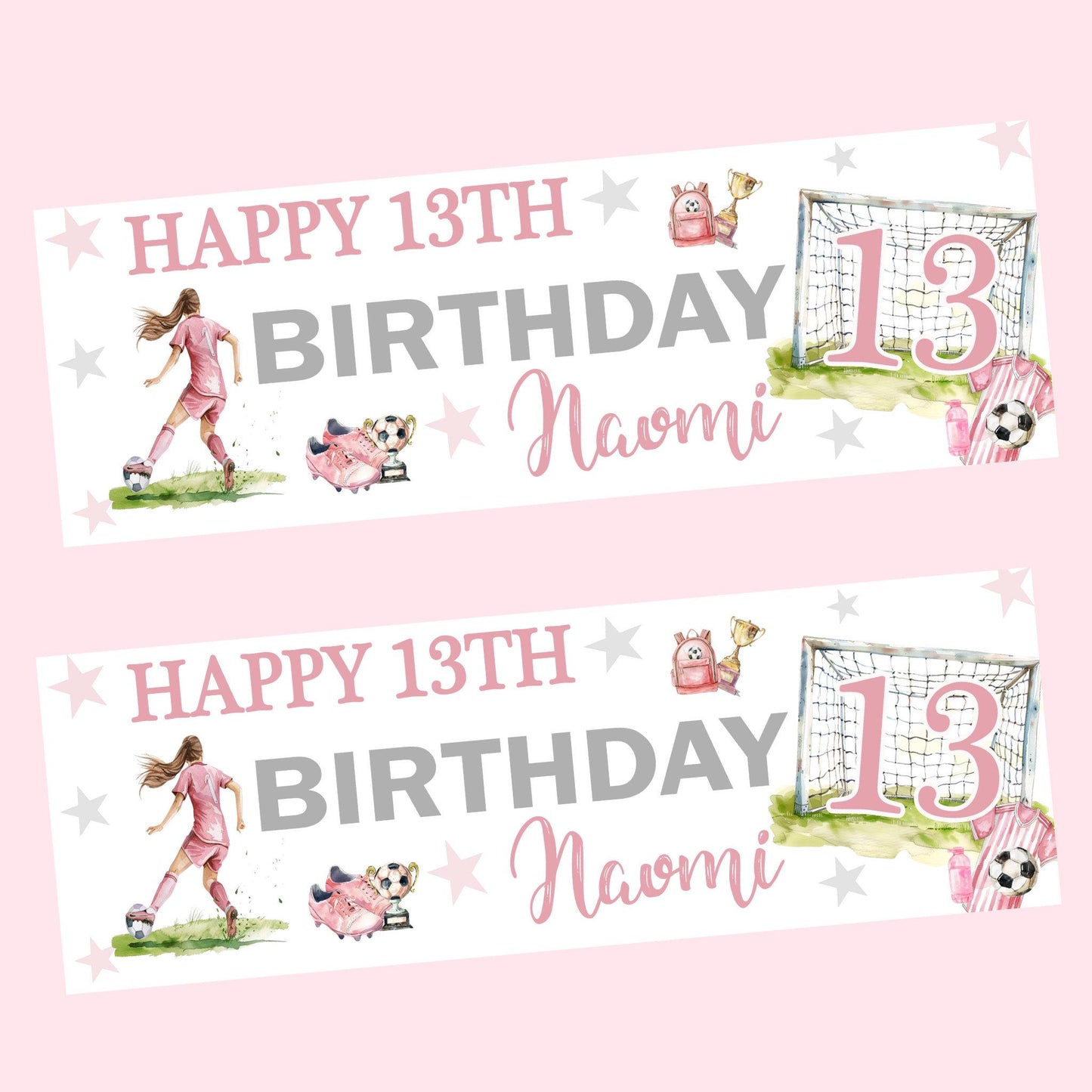 Personalised Happy Birthday Party Banner, Party Decor, Add Name Age, Girls Football