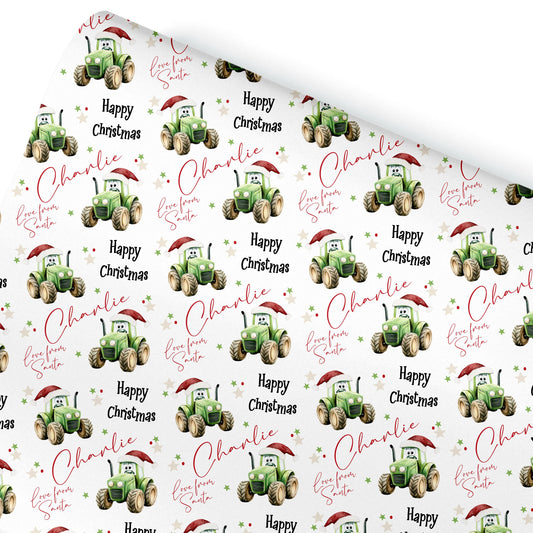Children’s Wrapping Paper Fun Green Tractor Design- Tractor kids christmas wrapping paper