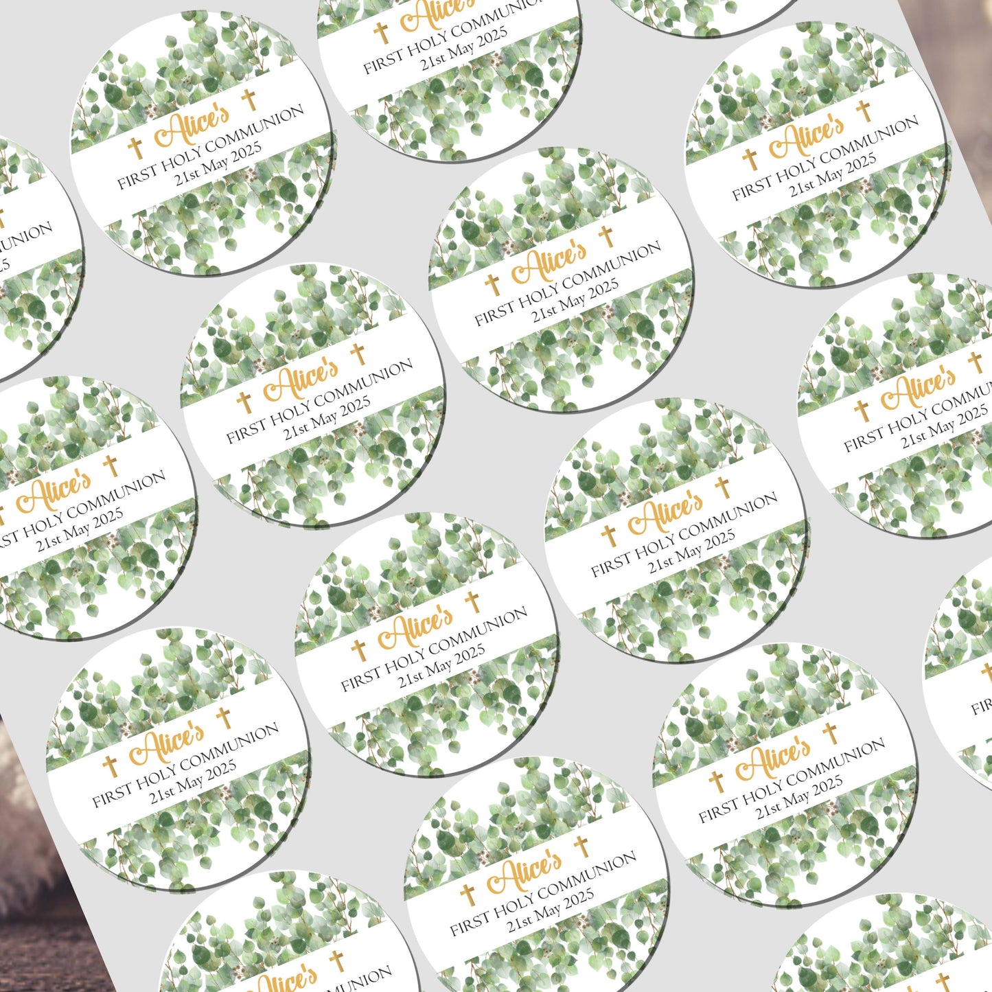 Personalised First Holy Communion Stickers, Party Bag Stickers, Sweet Cone Bags