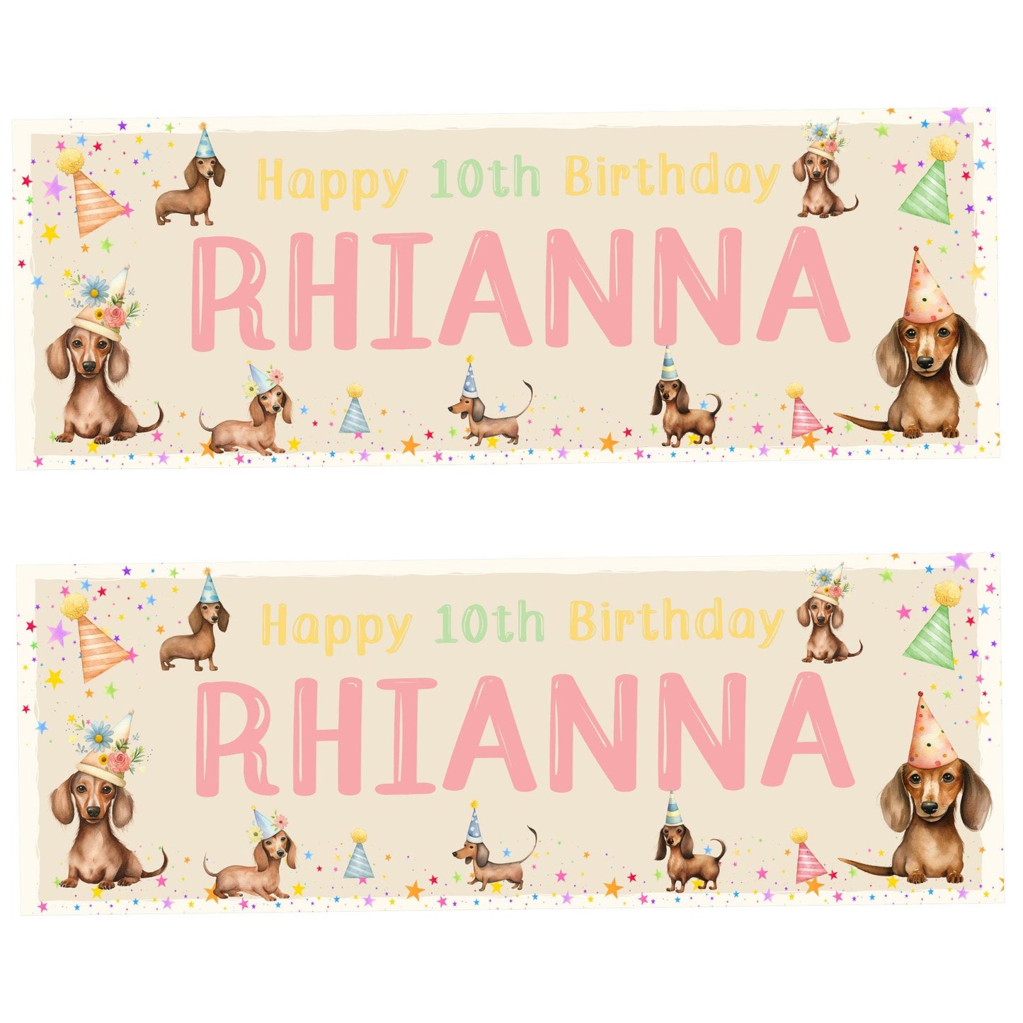 Personalised Happy Birthday Party Banner, Party Decor, Add Name Age, Dachshund Dog Design