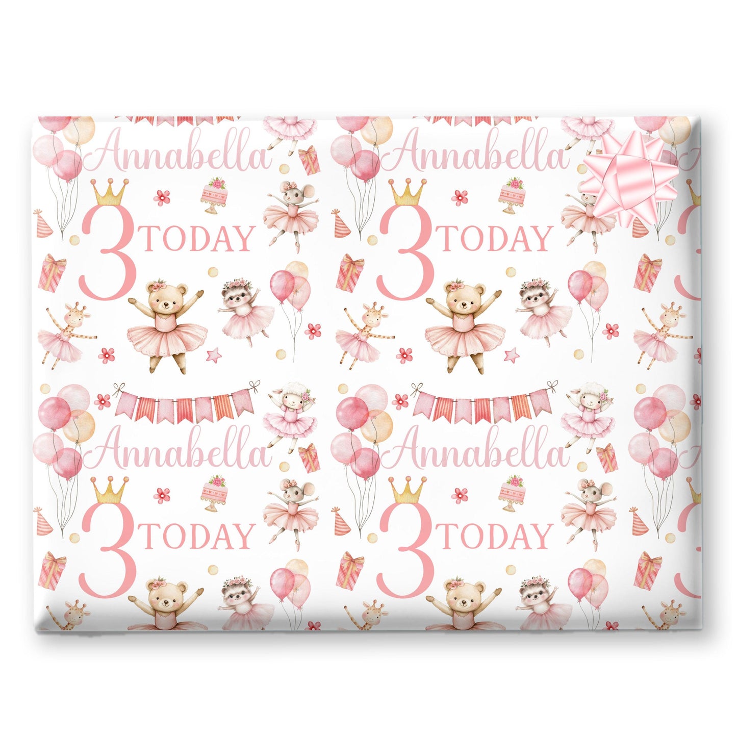 Personalised Animal Ballerina Gift Wrapping Paper – Custom Name & Cute Ballet Animal Design for Kids