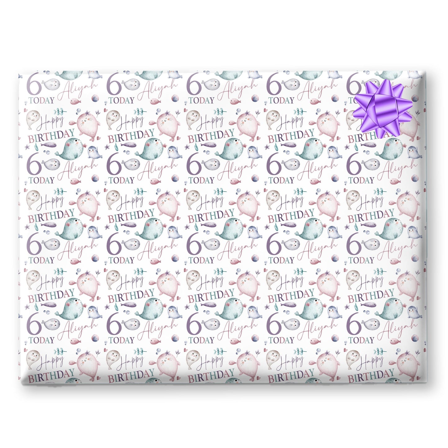 Personalised Gift Wrap | Personalised Birthday Wrapping Paper | Personalised Gift Wrap | Fun Gift Wrap | Girls Seals Animals