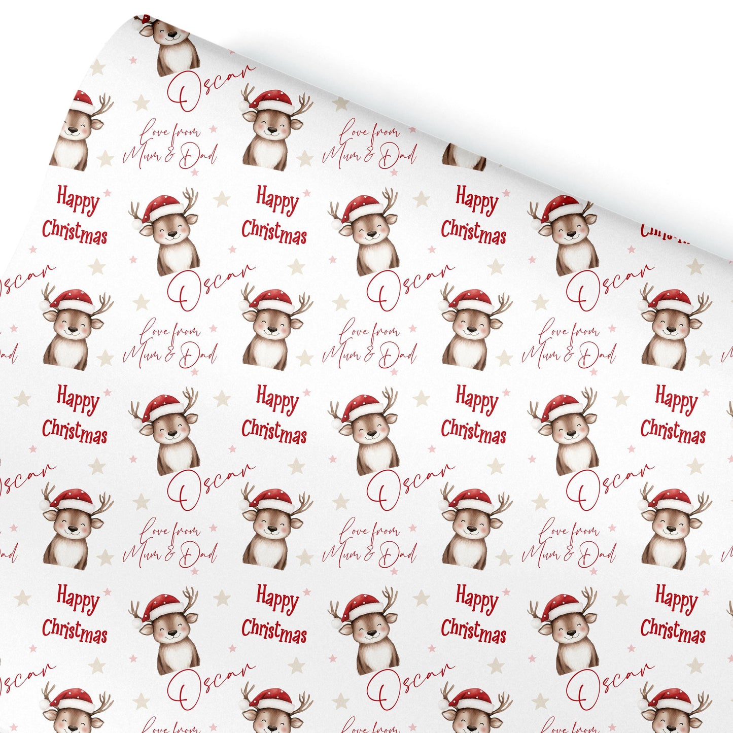 Christmas Gift Wrapping Paper,Personalised Girls or Boys Paper, Gift Wrap Reindeer Childrens