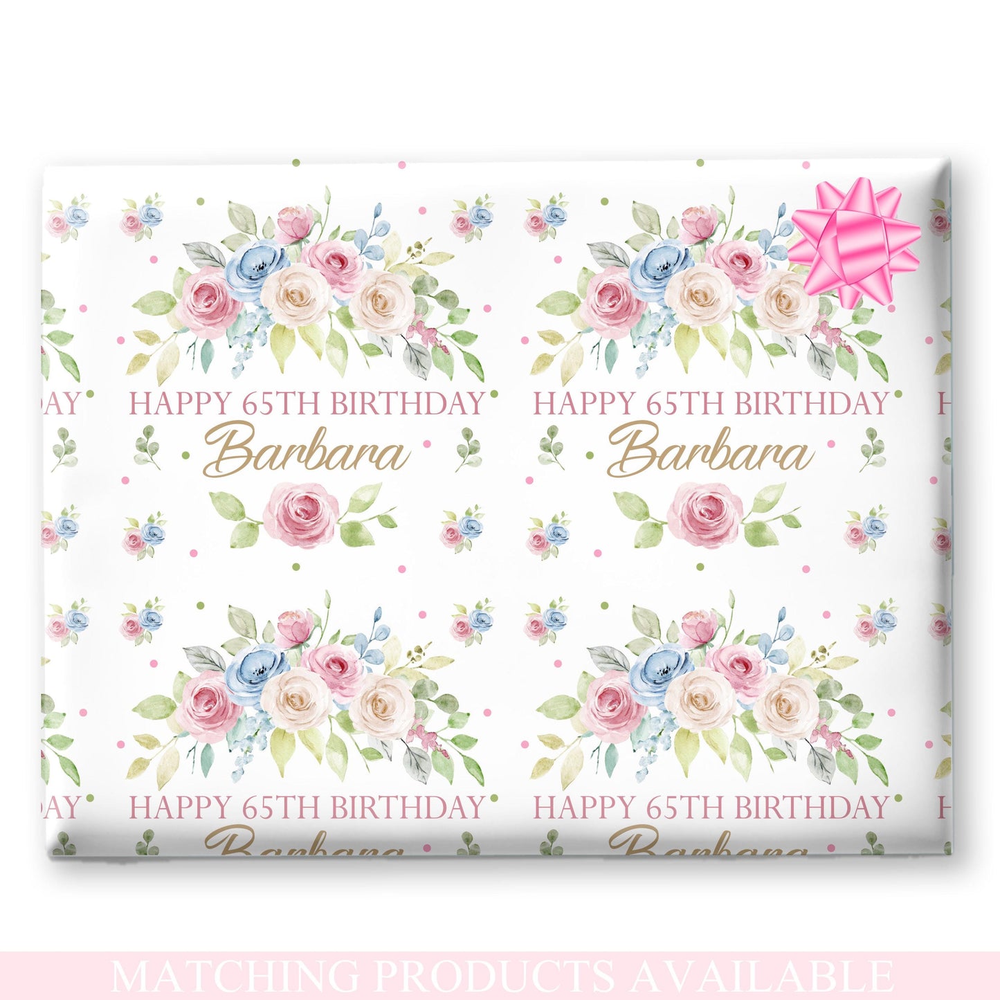 Personalised Floral Gift Wrapping Paper – Custom Name & Age Elegant Flower Design for Gran, Nan, Grandma, Mum