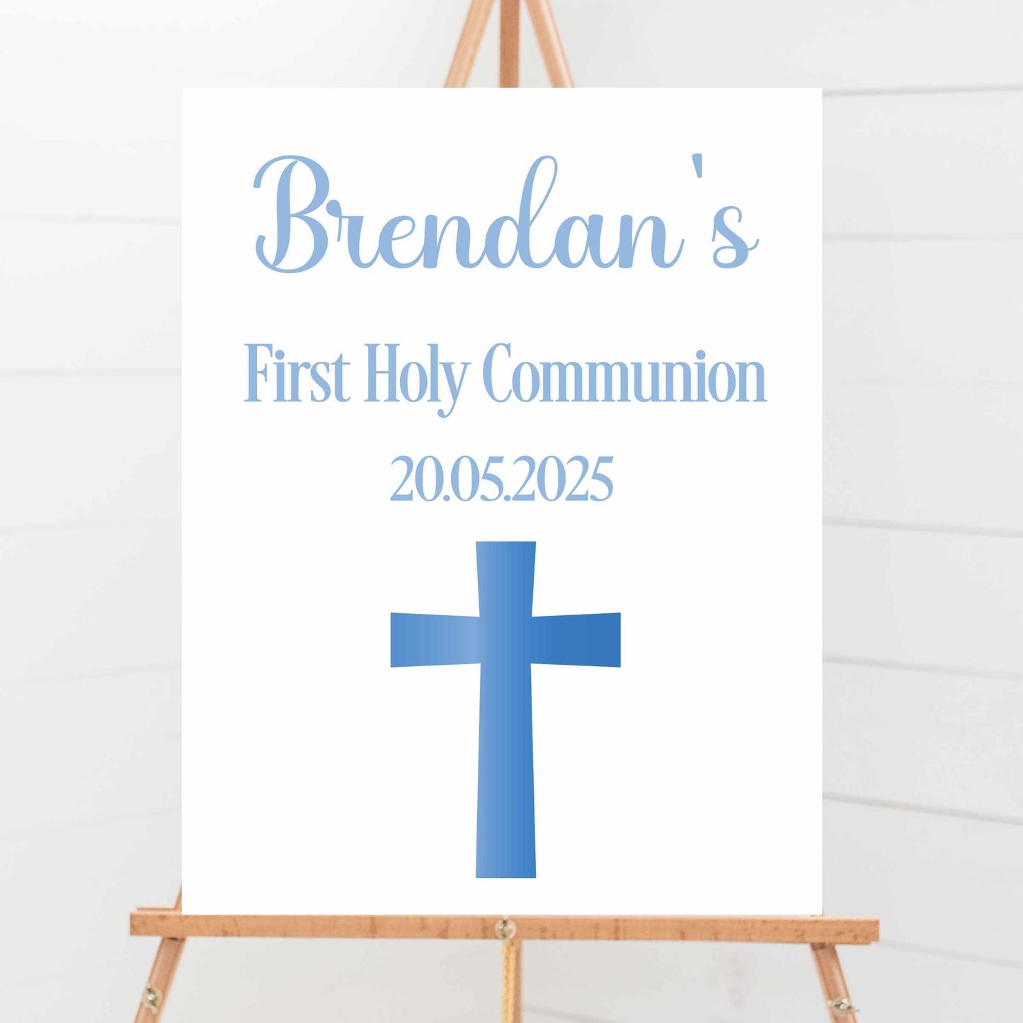 Printed Personalised First Holy Communion Welcome Sign, Custom Baptism & Christening Sign, Blue Cross