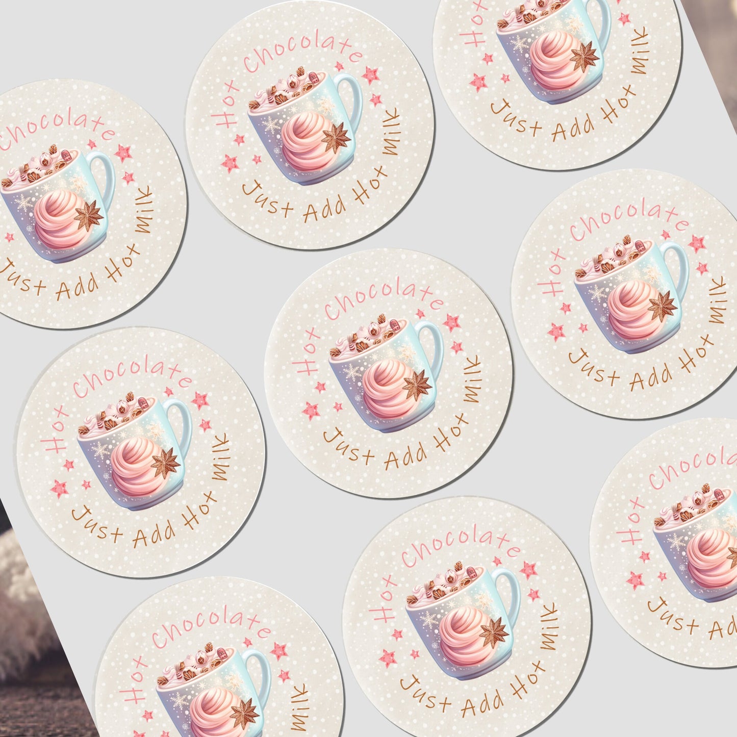 Personalised Christmas Stickers for Hot Chocolate Gift Wrap Label