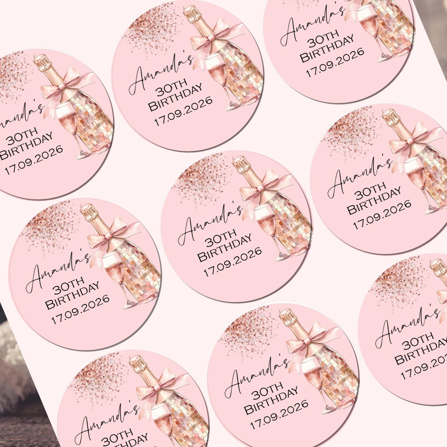 Personalised Birthday Stickers for Favours Party Bags Birthday Cake Seals Birthday Labels Celebration stickers Champagne stickers