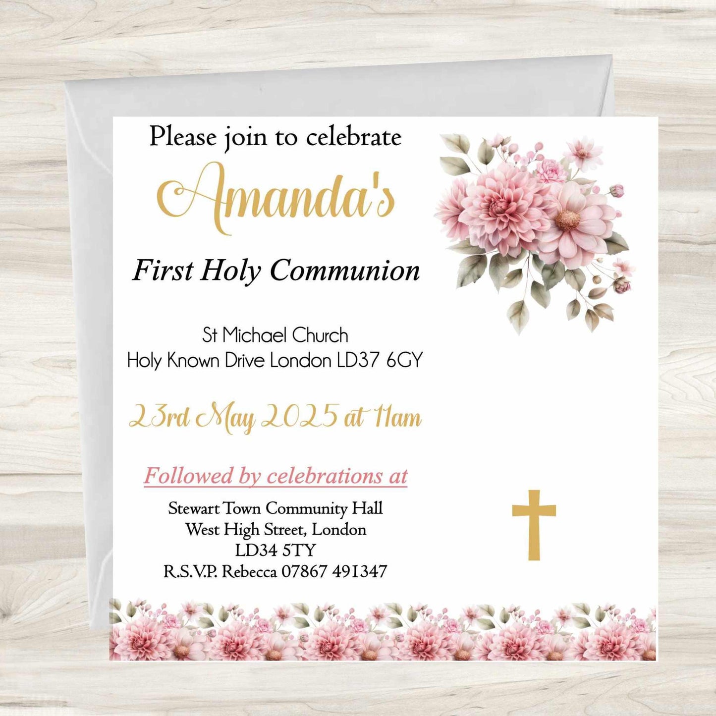 10 Printed Personalised First Holy Communion Invitations, Baptism or Confirmation Party