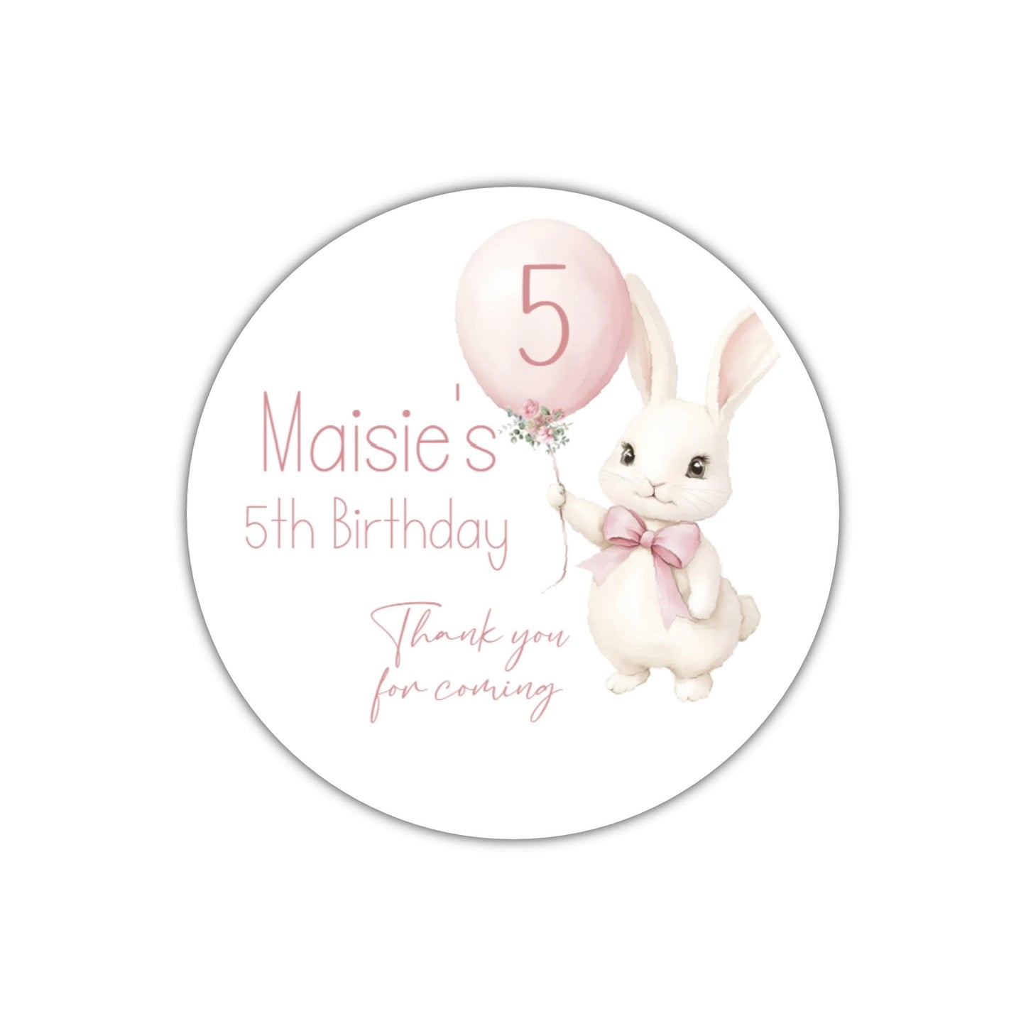 Personalised Birthday Stickers for Favours Party Bags Bunny rabbit stickers
