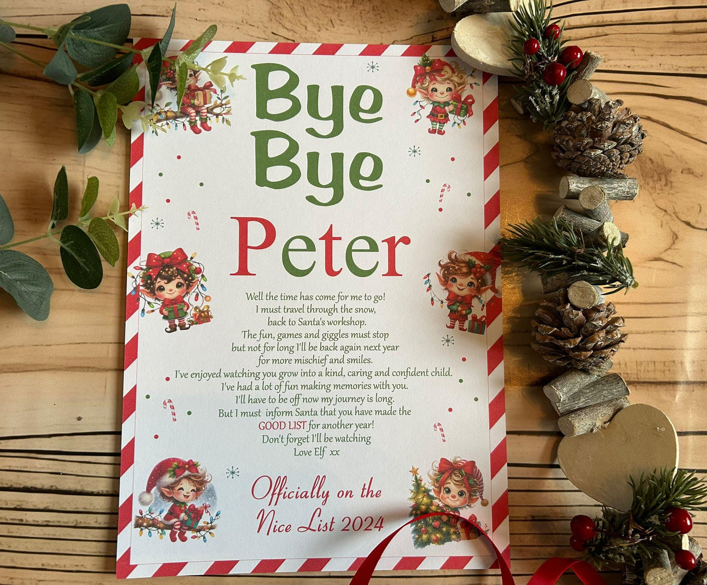 Personalised A4 Elf I'm Back letter Elf Goodbye nice list certificate christmas eve box filler Santas Good List Elf Mischief