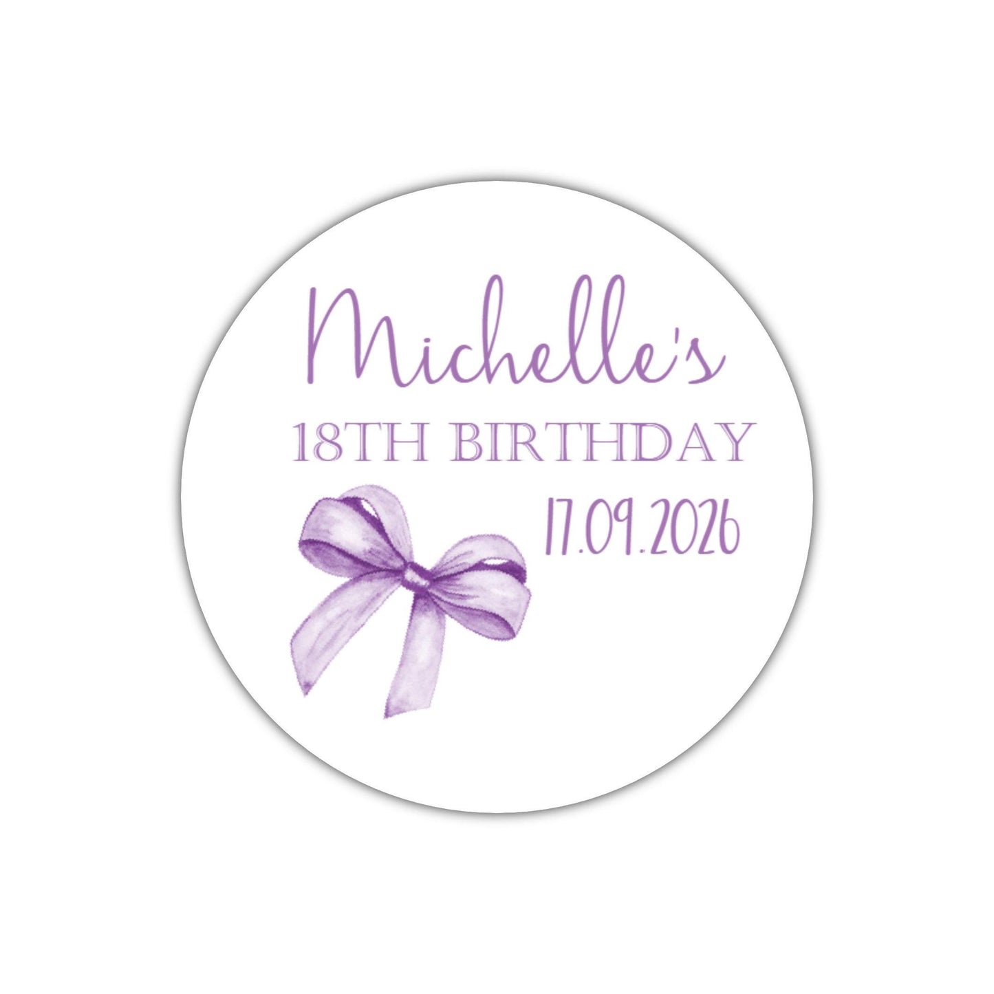Personalised Birthday Stickers for Favours Party Bags Watercolour bow 16th 18th 21st Any Age