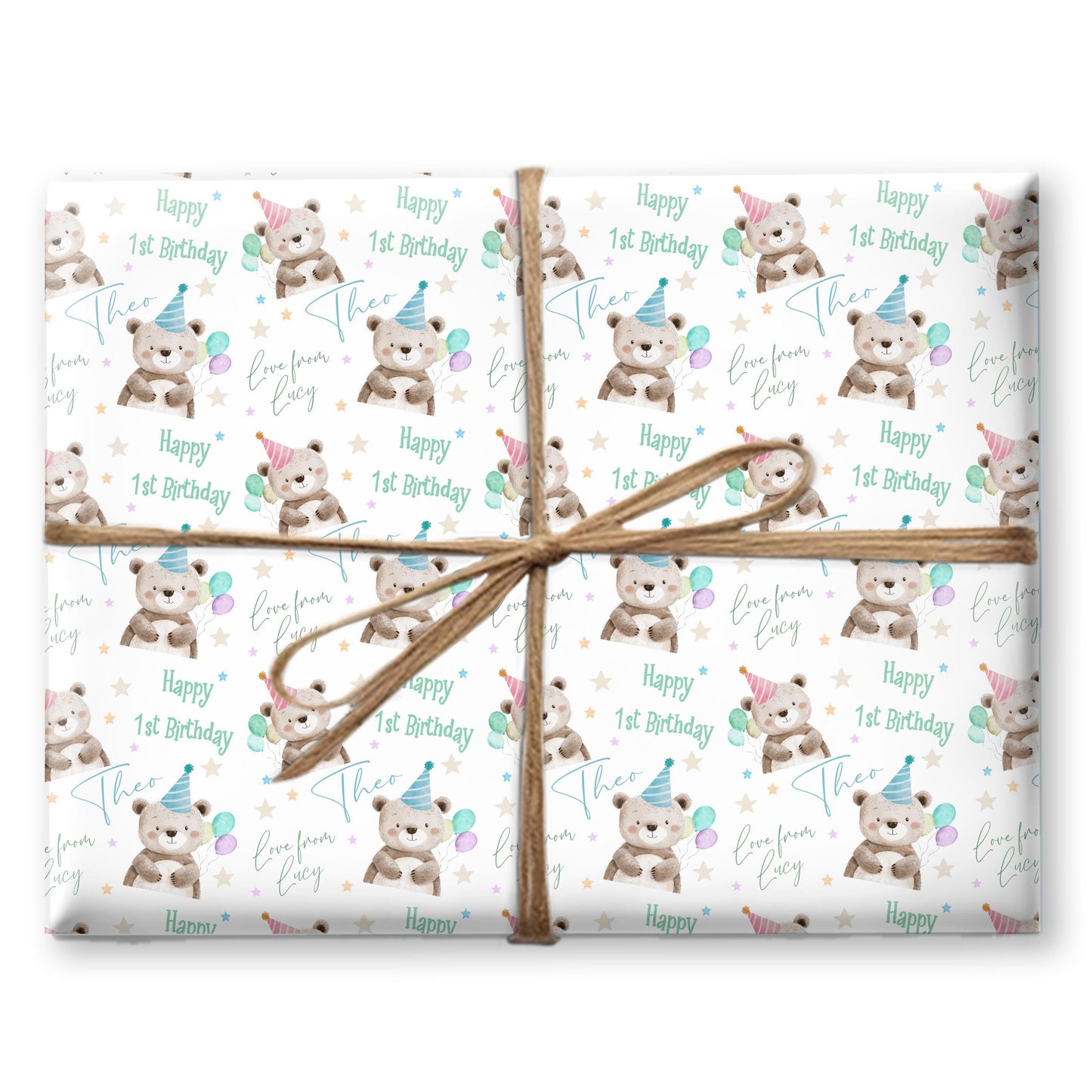 Personalised Teddy bear Wrapping Paper, Custom Gift Wrap for Kids & Baby Birthday, Christening wrapping paper, Teddy bear picnic gift ideas