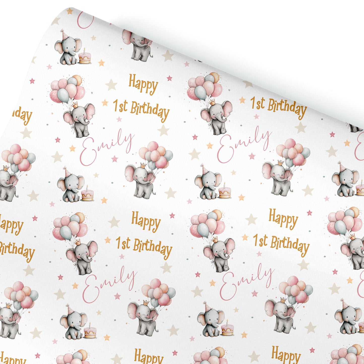 Personalised Elephant Wrapping Paper, Custom Gift Wrap for Kids & Baby Birthday Baby Shower and Kids Gift Wrap Cute Animal Gift Wrap