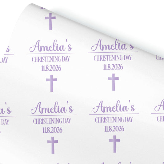 Personalised Christening Wrapping Paper – Custom Name Gift Wrap for Girl