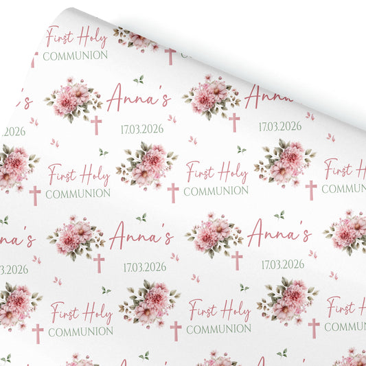 Personalised First Holy Communion Wrapping Paper – Custom Name & Date Religious Gift Wrap