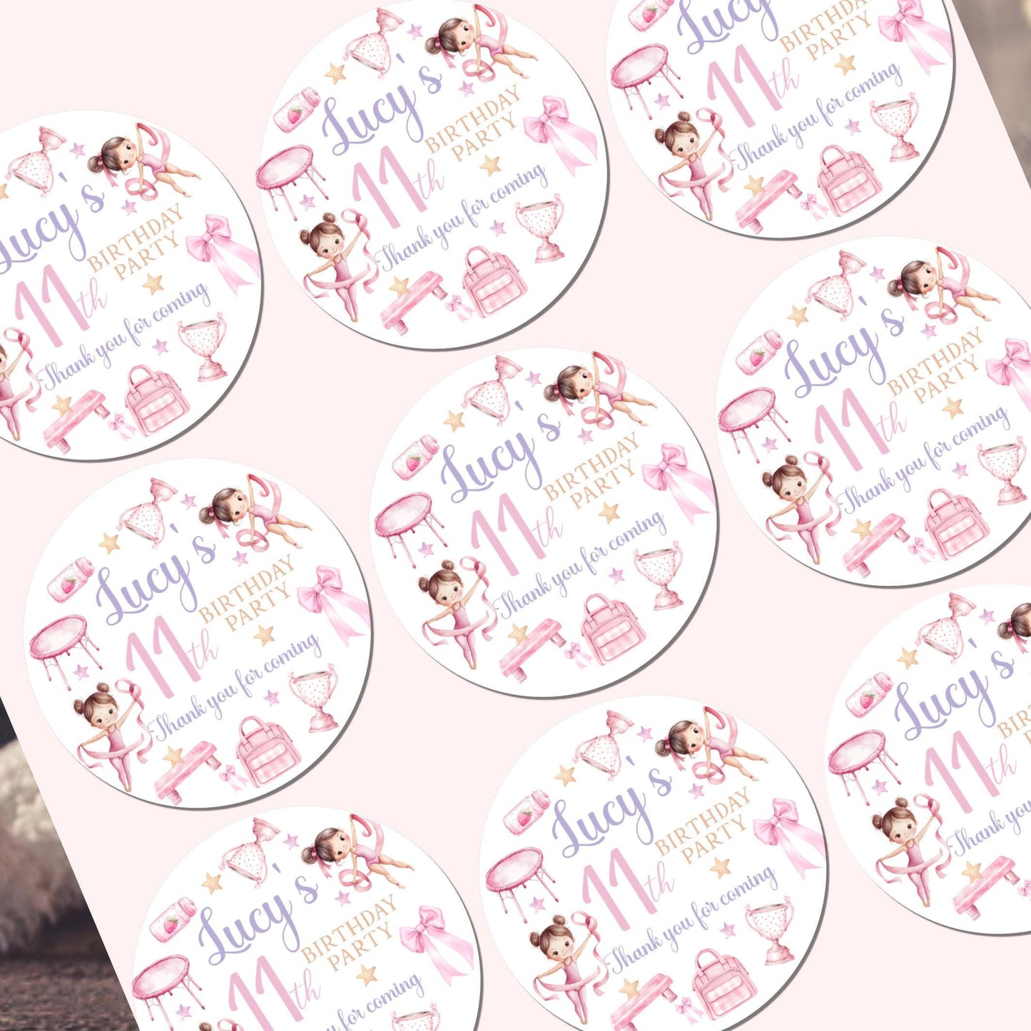 Personalised Birthday Party Stickers Gymnastic girl Dancer Party Favours Party Bags girls party Ballet Stickers Dancing stickers