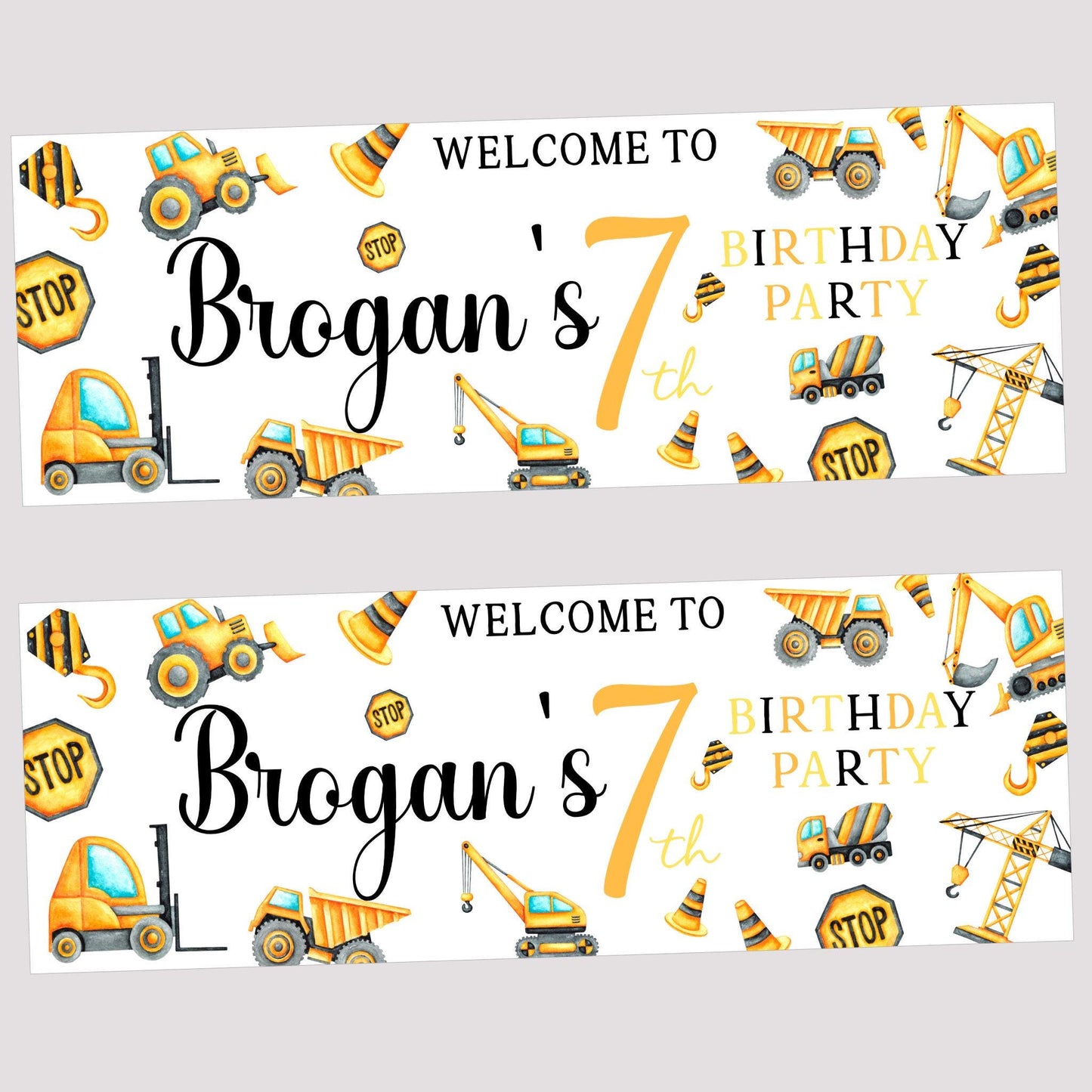 Personalised Happy Birthday Party Banner, Party Decor, Add Name Age, Digger Construction Vehicles Design