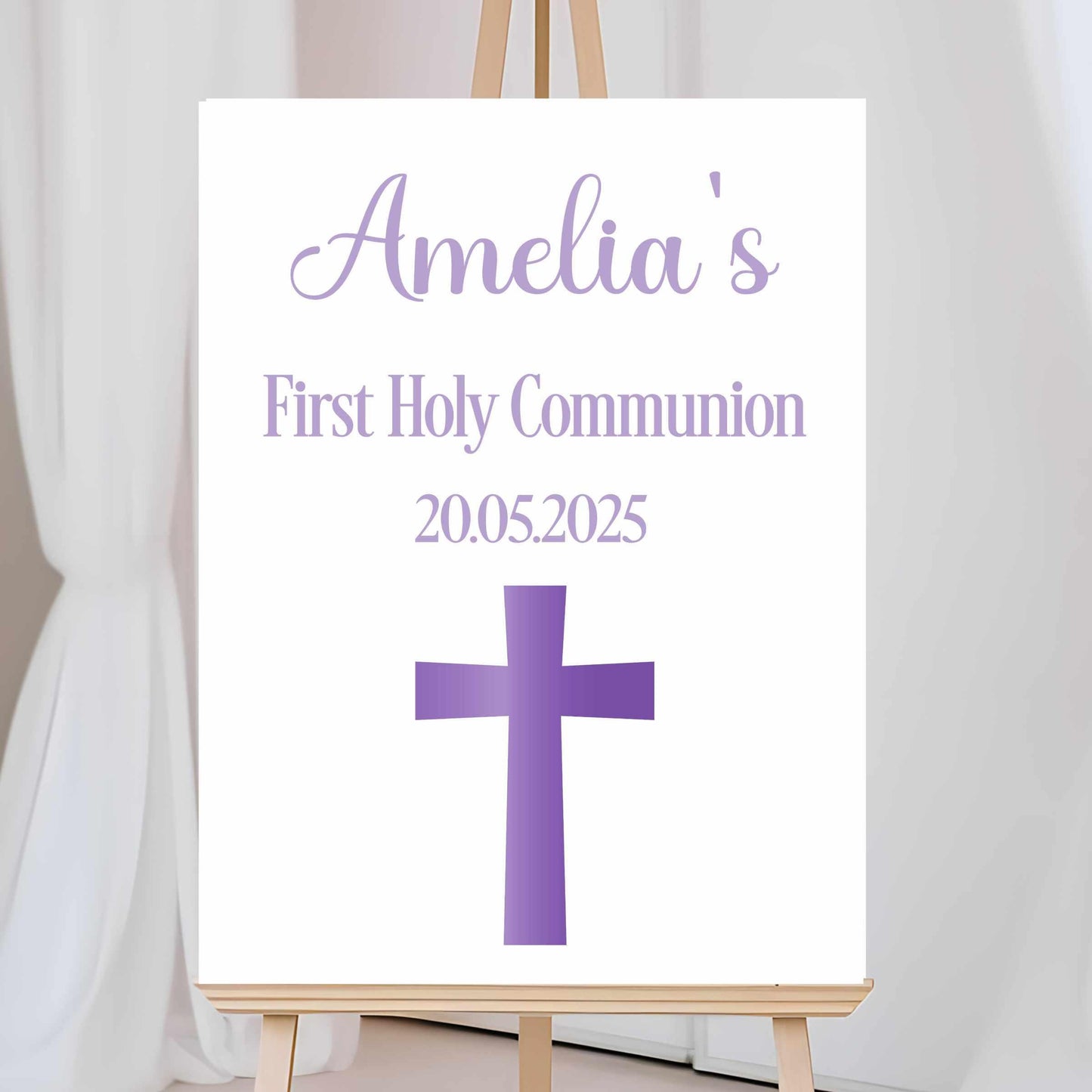 Printed Personalised First Holy Communion Welcome Sign, Custom Baptism & Christening Sign, Blue Cross