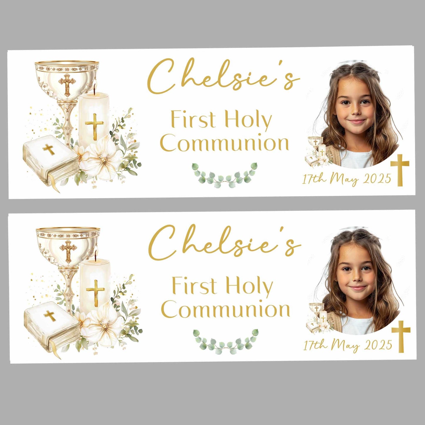 First Holy Communion Personalised Party Banners, Party Decor, Wall Decoration, 1st Communion or Confirmation, Christening